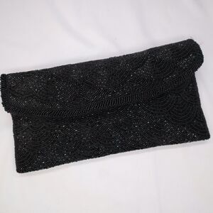 Richere Black Beaded Clutch Vintage  9"x5"